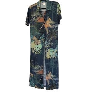 Maxi Shirt Dress Animals Printed Y2K Beach Loungewear Size M